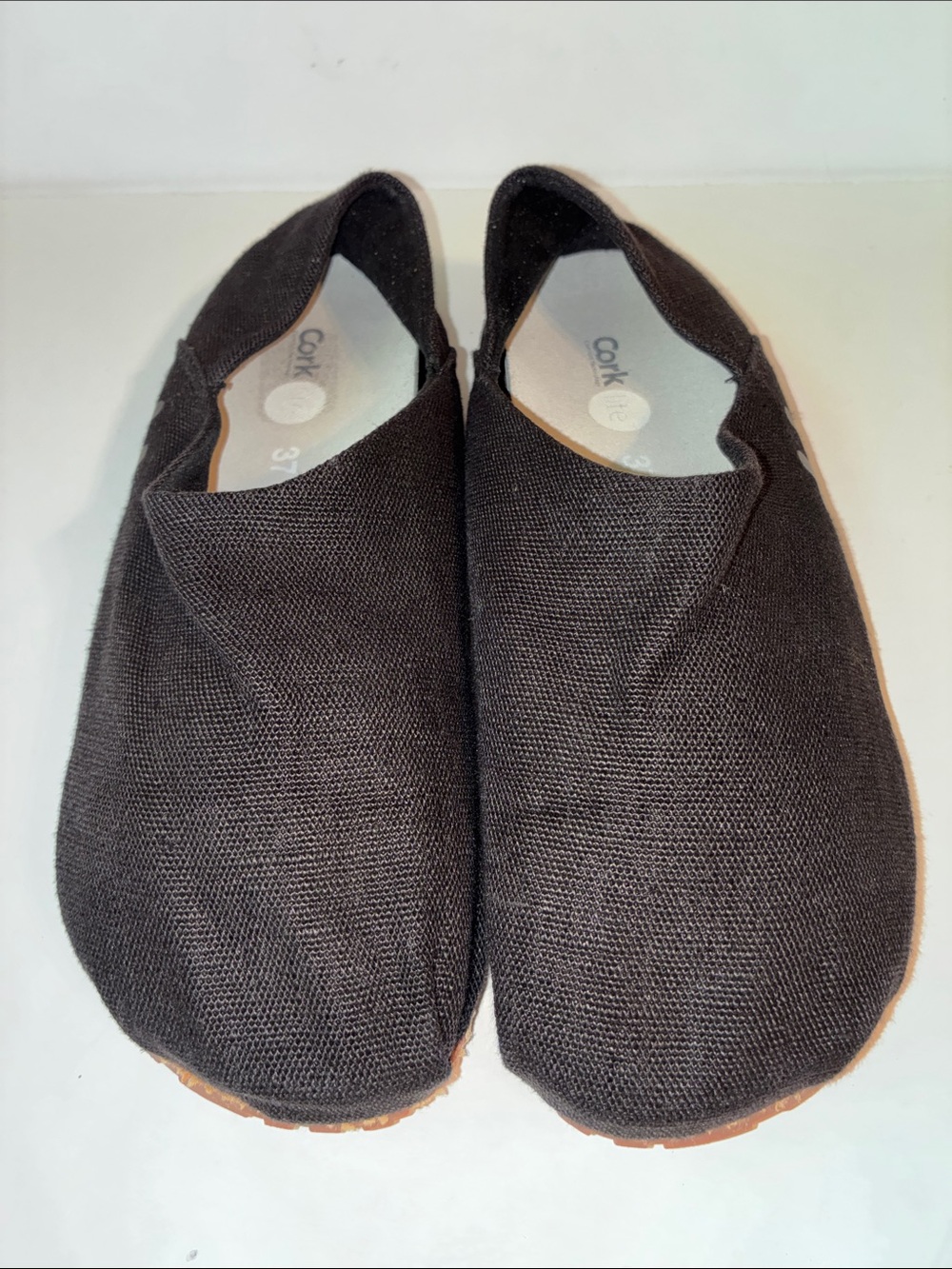Otz, Corklite Black Canvas Flats, Size EU 37/ US 6.5